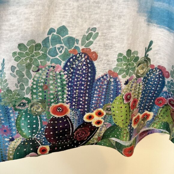Et Lois Womens Cactus Print Top Shirt Small Blue Multicolor Art to Wear Western - Picture 4 of 8